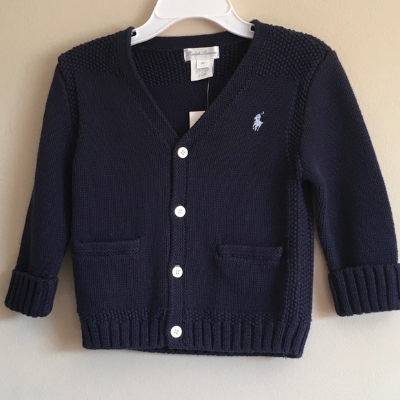 Ralph Lauren Baby Boy Navy Blue Cotton V Neck Cardigan Sweater size 18 months. - Picture 1 of 9